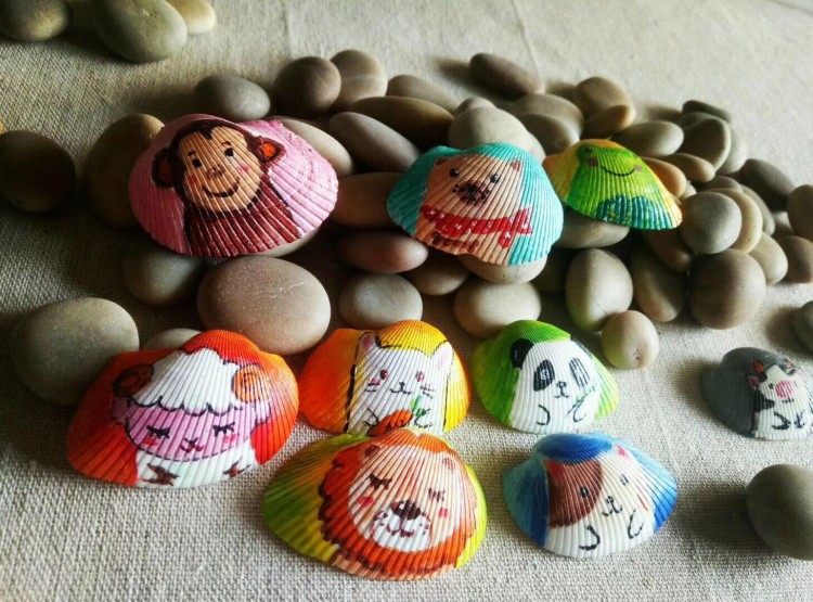 大扇贝壳鱼缸摆设儿童画画贝壳diy蒜蓉粉丝首饰托盘涂色半壳菜盘