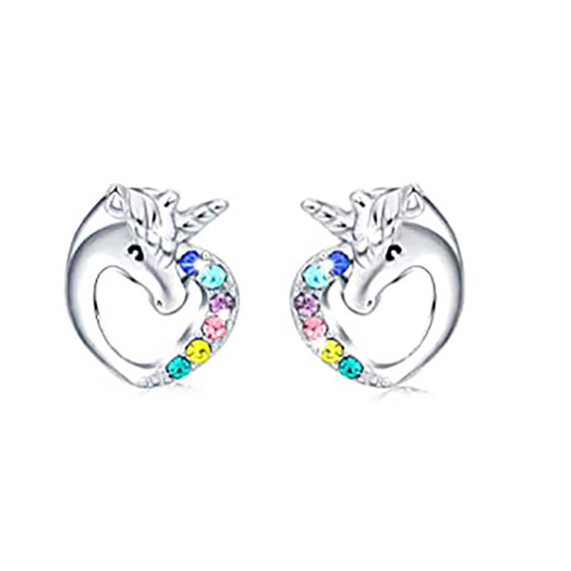 European and American New Unicorn Cat Heart Rainbow Children's Accessories Amazon Wish Earrings Earrings