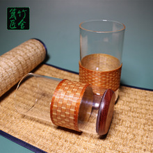 成都色手工艺瓷胎竹编绿茶杯玻璃茶杯竹丝扣瓷耐热玻璃杯礼盒装