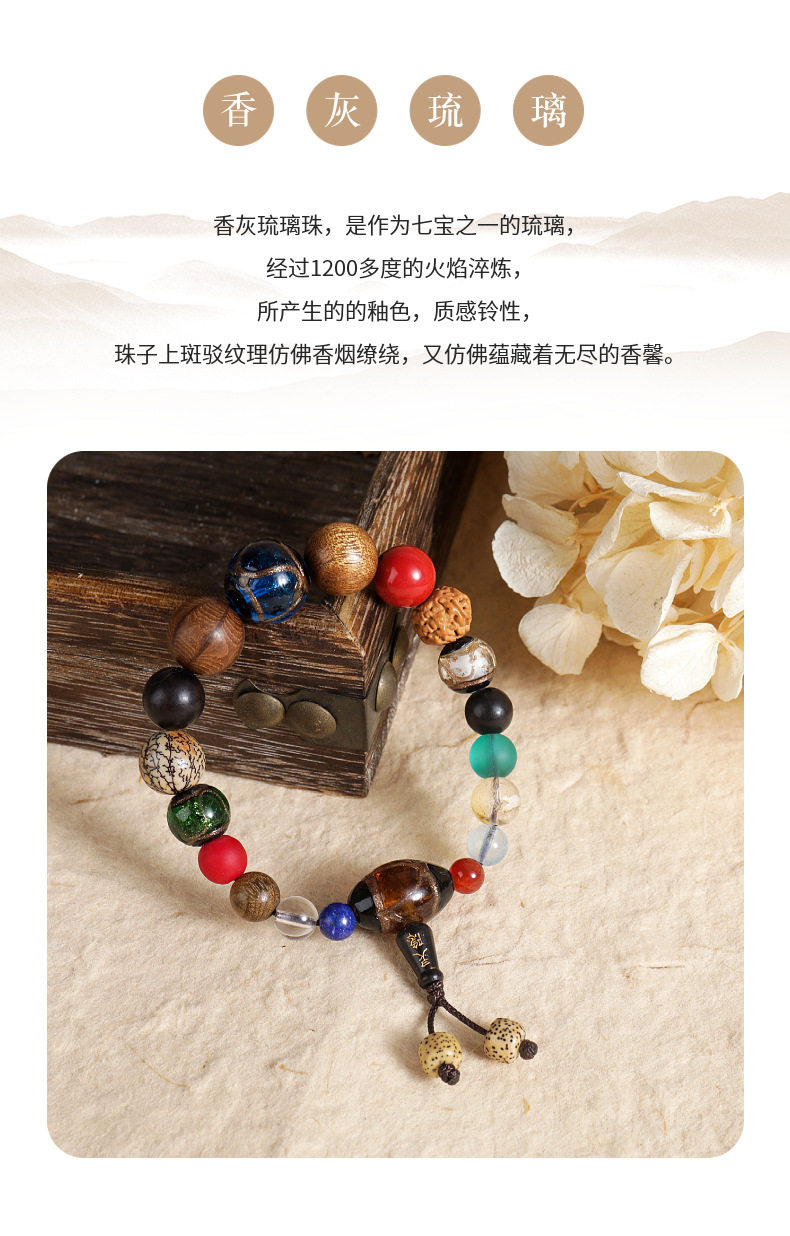 香灰琉璃朱砂十八籽菩提手串男单圈盘玩佛珠手链女小红书同款文玩详情2