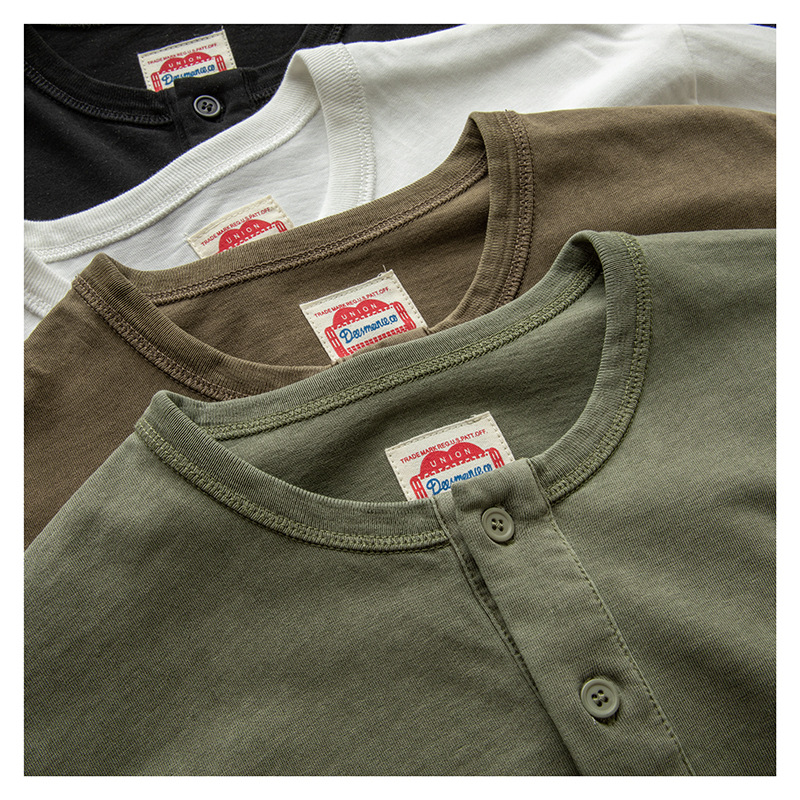 300g重磅纯棉亨利领t恤男短袖水洗做旧阿美咔叽复古打底半袖体恤