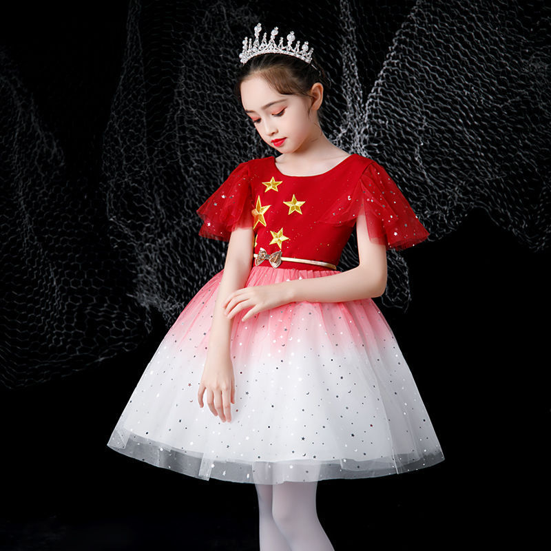 现代亮片新款幼儿园表演服装女孩蓬蓬裙子公主抖音直播爆款女童公主翅