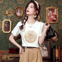 欧货重工刺绣短袖T恤女春夏季国风新中式打底衫宽松韩版时尚上