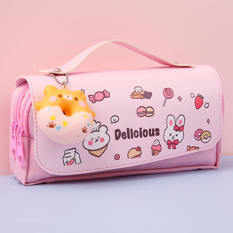 Cross-Border Wholesale Decompression Pencil Case Ins Good-looking Primary School Student Cute Cartoon Decompression Three-Layer Large Capacity Stationery Box