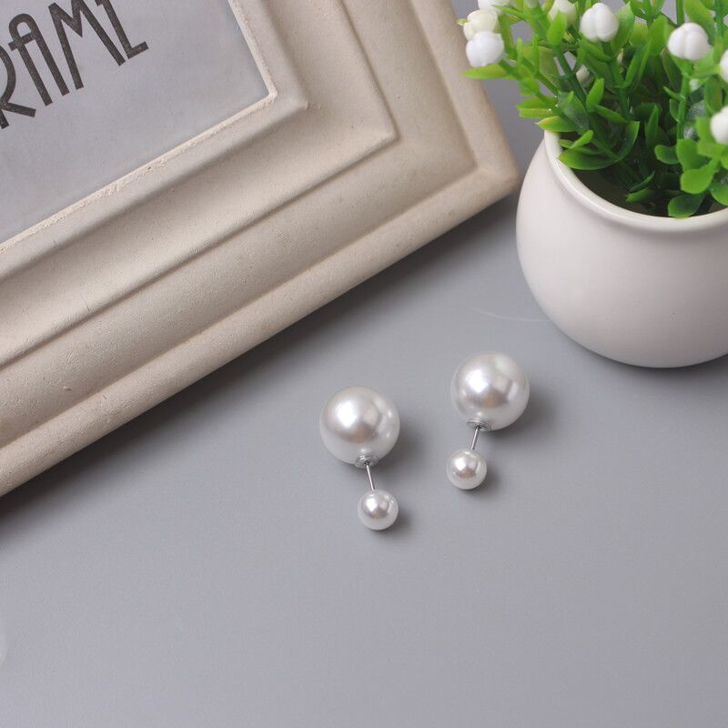 Korean Fashion Temperamental Pearl Stud Earrings Big and Small Balls Two Sides Pearl Stud Earrings Women's Simple Earrings Women's Small Jewelry Wholesale