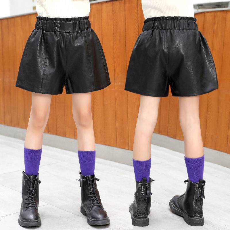 女童皮短裤春秋外穿2021洋气百搭休闲裤儿童短裤女孩洋气单裤潮