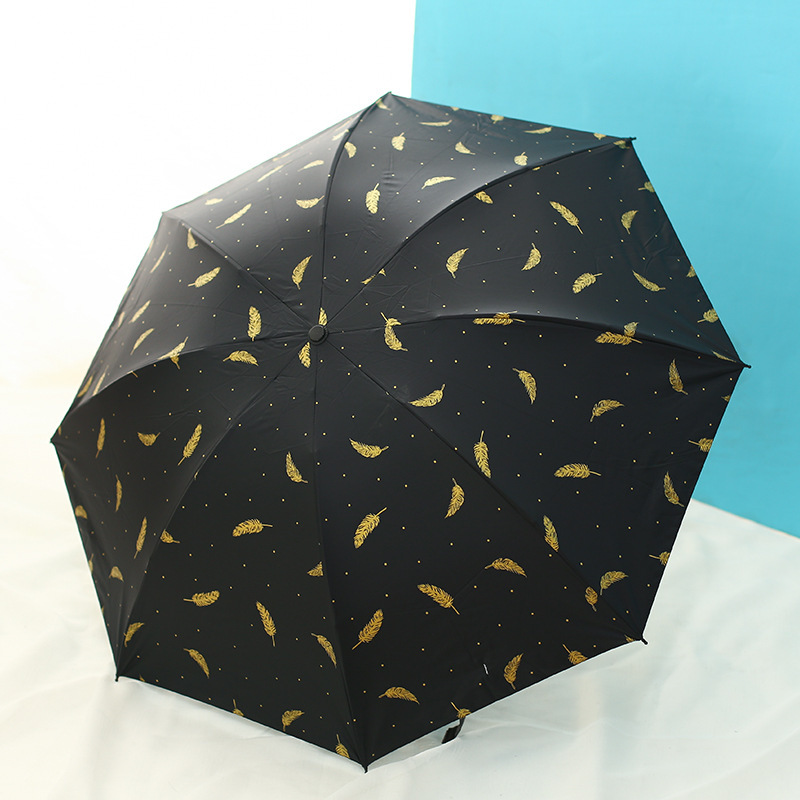 Umbrella Manufacturer Folding Vinyl Three-Fold Gilding Feather Umbrella Sun Umbrella Rain and Rain Dual-Use Parasol Sun Umbrella