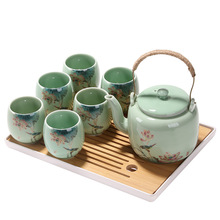 批发青瓷茶具套装提梁壶家用中式整套陶瓷大号茶壶简约现代喝