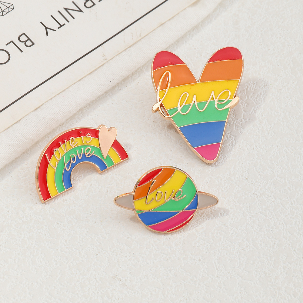 Pz0216 Creative Cartoon Rainbow Series Letter Alloy Oil Drip Brooch Love Rainbow Bridge Love Brooch