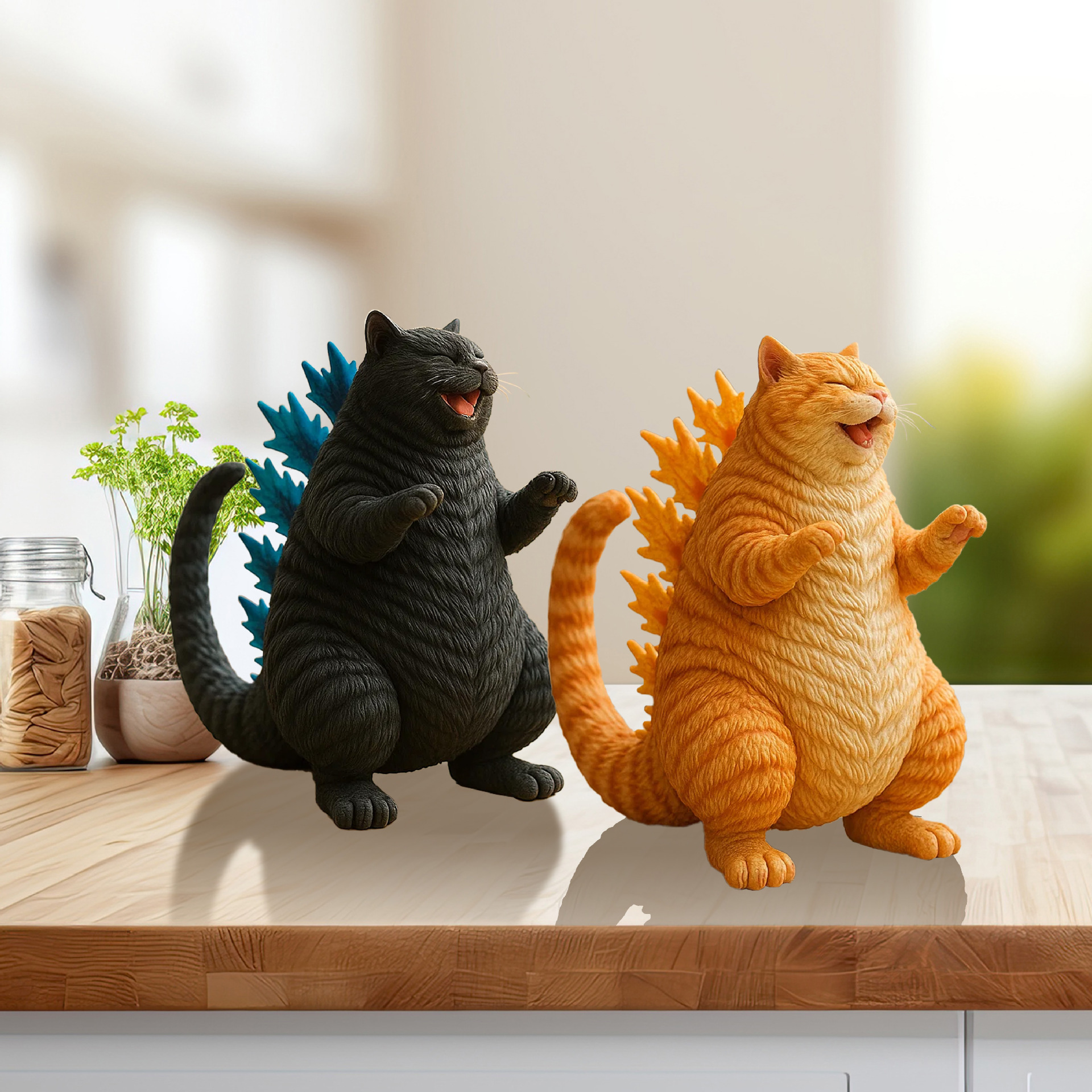 跨境新品monster cat figurine怪兽猫雕像家居办公桌面创意装饰品