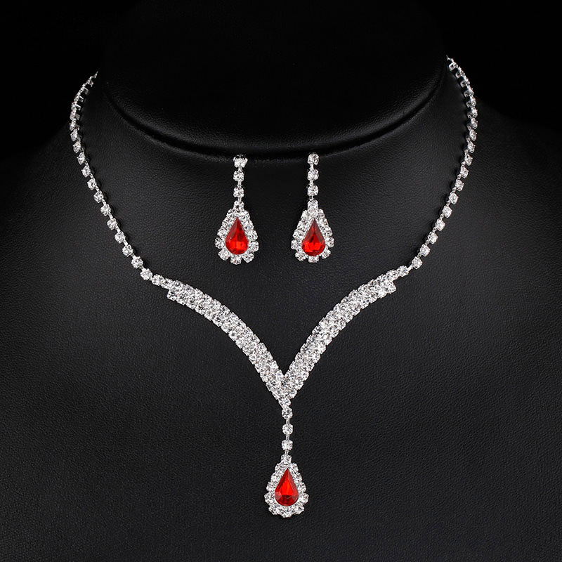 European and American New Water Drop Pendant Necklace and Earrings Suite Fashion Bridal Suit Evening Dress Ornament N6010