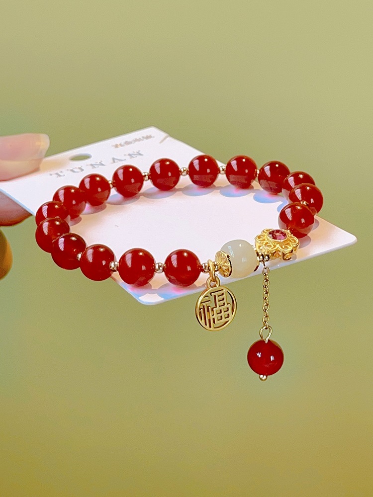 Natural Red Agate Beads Small Jade Rabbit Bracelet Female Rabbit Year of Birth Bracelet Jewelry New Year Gift Wholesale