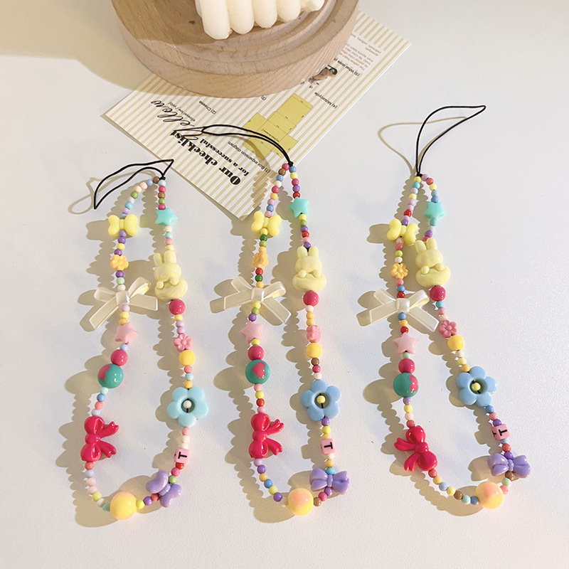 ins晒女心蝴蝶结串珠链条手提链可爱兔子手机挂绳吊坠饰品ccd相机