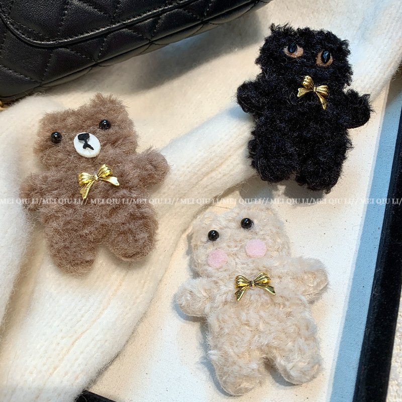 可爱毛绒布朗熊发夹卡通玩偶秋冬少女边夹刘海夹bb夹甜美夹子头饰