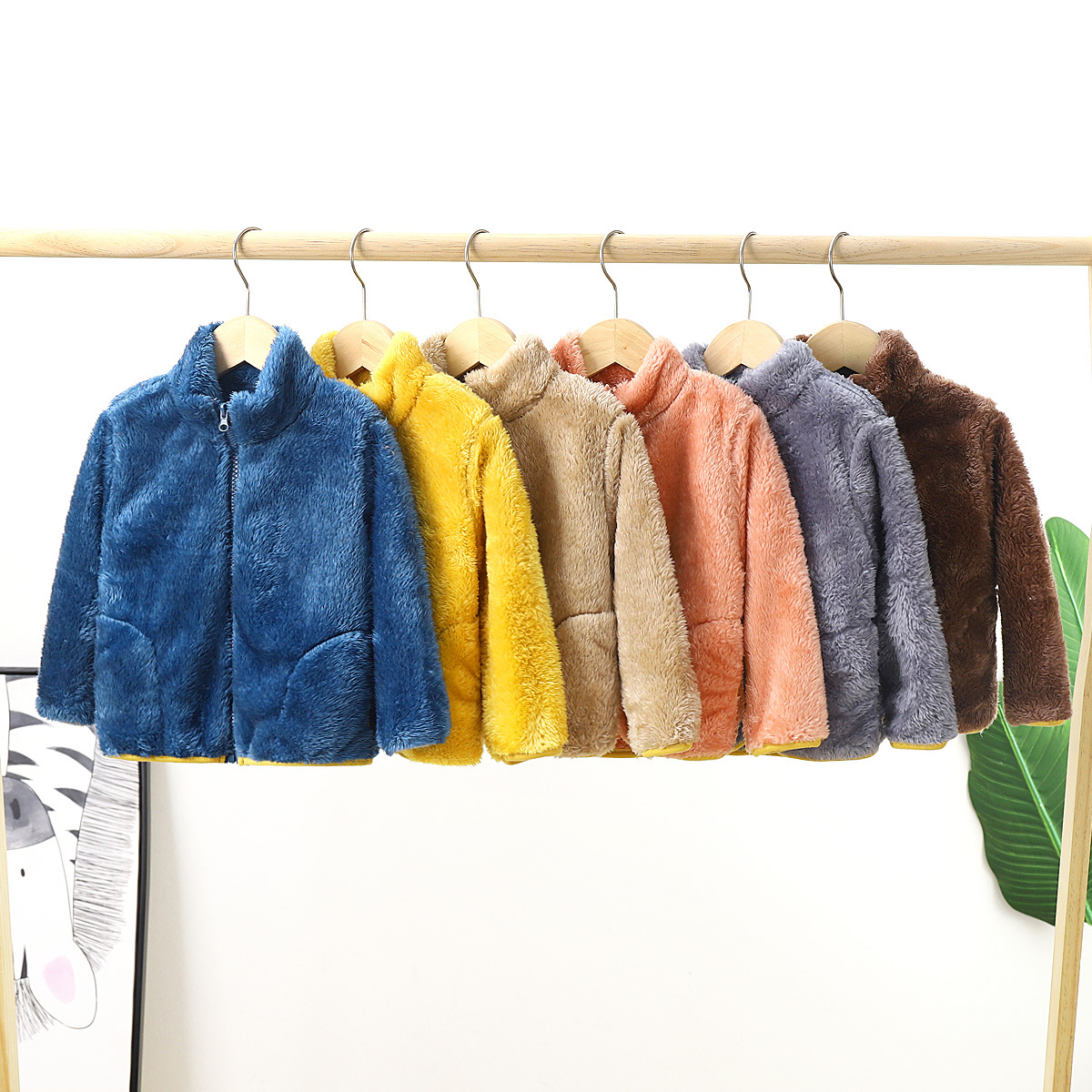 儿童加绒外套秋冬男童女童毛绒衣服宝宝加厚保暖小童法兰绒衣服