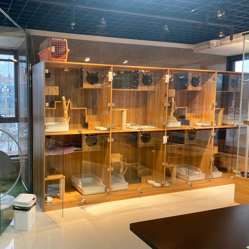 实木宠物柜猫狗笼子别墅房子玻璃门木格栅展示柜宠物店寄养大笼子