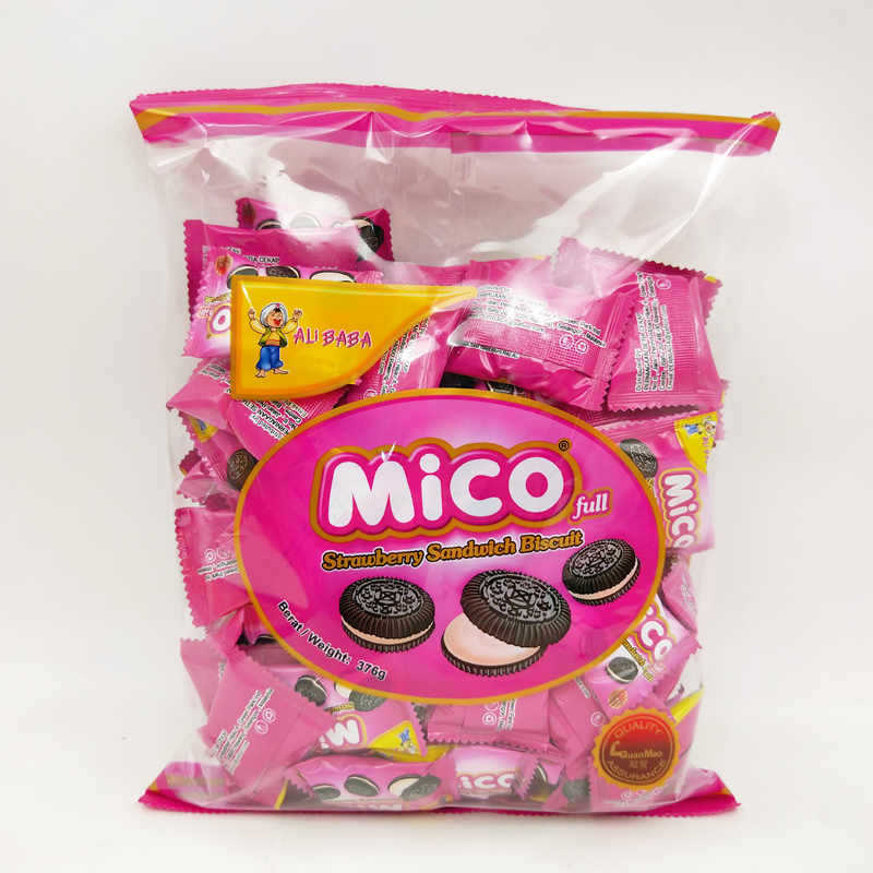 批发马来西亚mico迷你小黑饼干夹心巧克力饼干奶油味376g*12包/箱