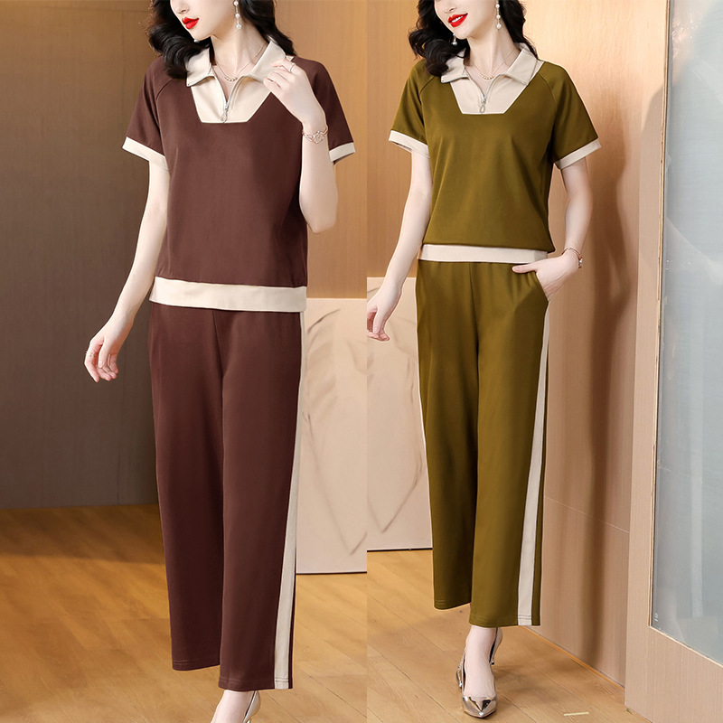 妈妈夏装运动服洋气时尚中老年女装休闲减龄短袖两件套套装-阿里巴巴