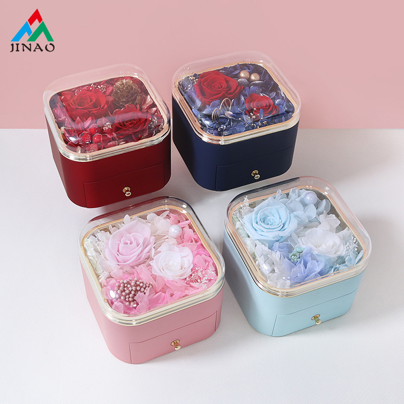 Creative New Rose Jewelry Gift Box Preserved Fresh Flower Drawer Earring Ring Necklace Box Spray Paint Jewelry Box