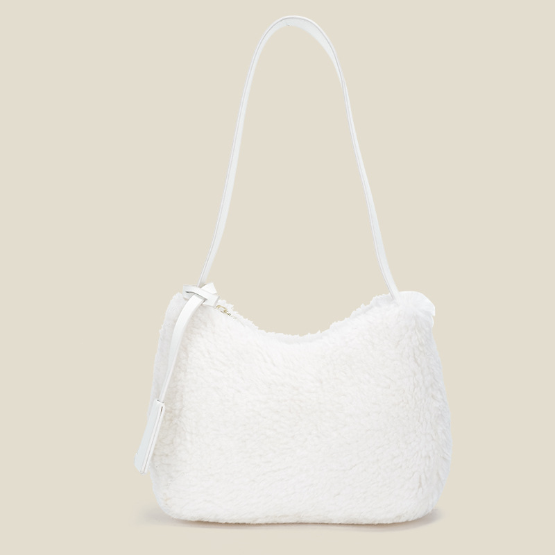 Autumn and Winter Plush Bag Fashion Women's Handbag Shopping Bag Simple Sweet Easy to Match One Shoulder Underarm Bag Baguette Bag