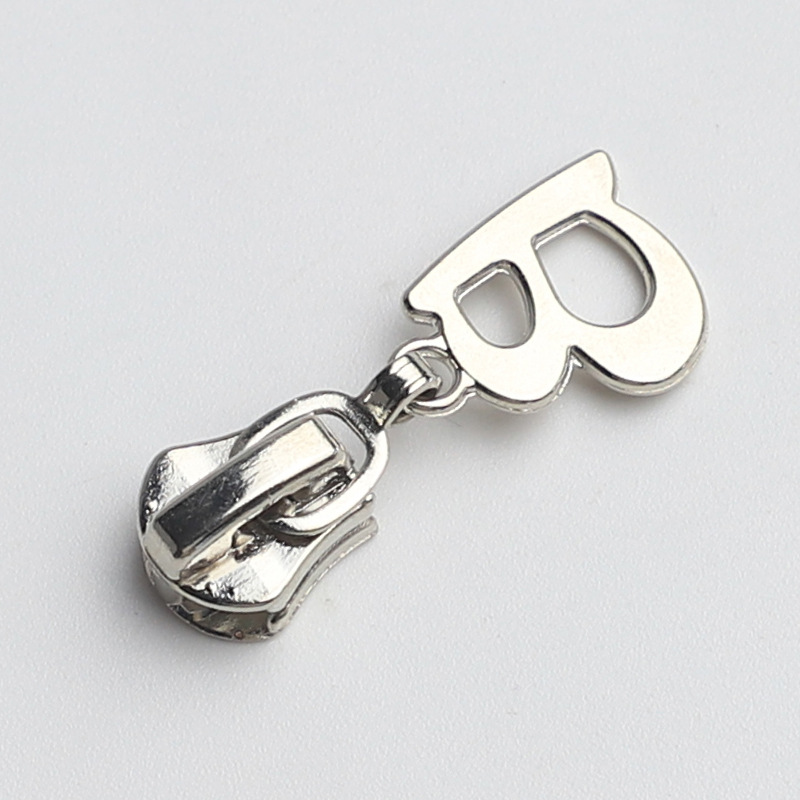 factory wholesale no. 5 silver with lock pull head luggage tent zinc alloy zipper head metal pull head supply