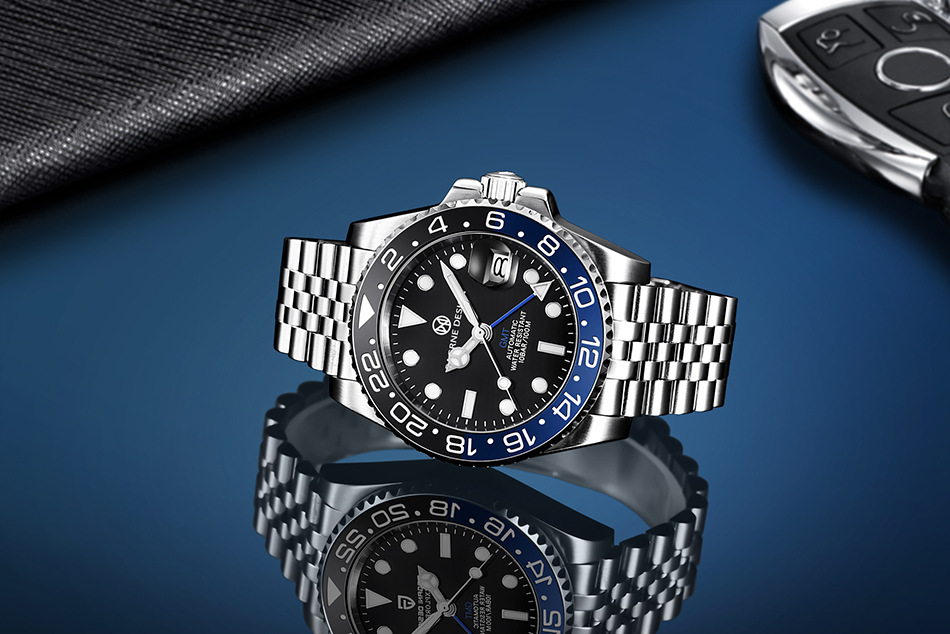 pagrne design帕加尼跨境新潮螺旋表冠透底夜光男士机械表pg-1662