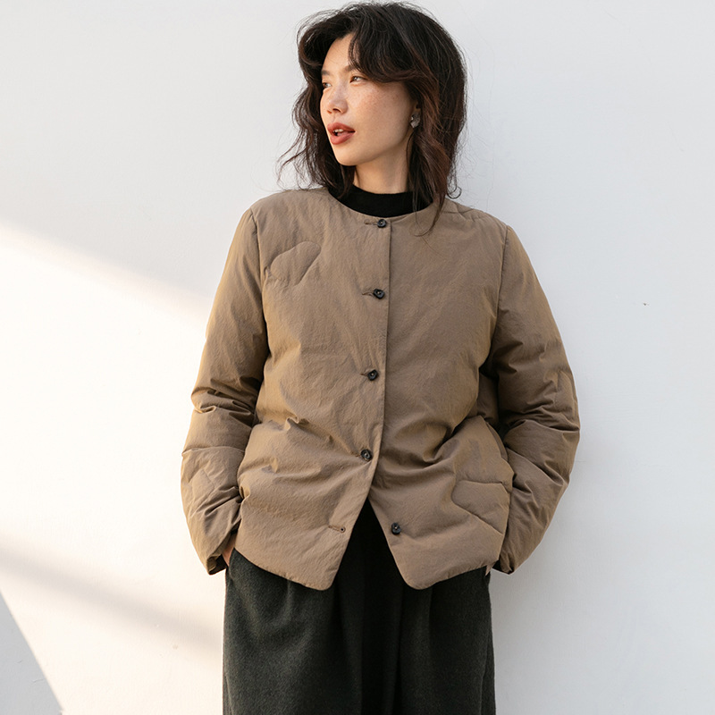 白鸭绒冬季保暖文艺短款无领羽绒服女装 秋冬简约外套上衣a1030