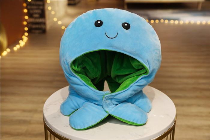 旋转两面章鱼玩偶公仔双面可戴变脸心情小章鱼头套帽子拍照道具