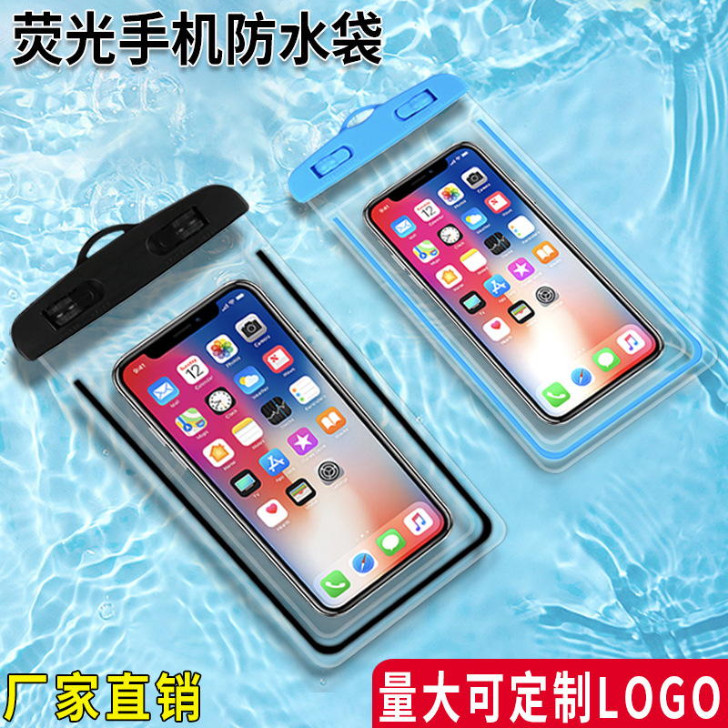 Pvc Luminous Transparent Fluorescent Mobile Phone Waterproof Bag Touch Screen Luminous Cover Swimming Waterproof Bag Swimming Drifting Sealed