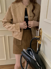 实拍现货复古鹿皮绒短款外套女新款韩版休闲小个子气质长夹克