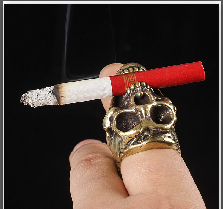 创意骷髅戒指烟托防手指熏黄雪茄架托两用支架便携式懒人烟夹指环