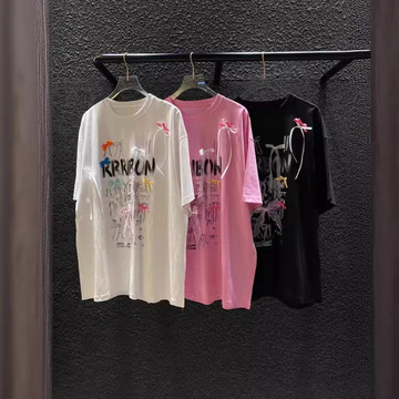 夏季东大门新品短袖女体恤衫可爱减龄蝴蝶结装饰手工设计师款