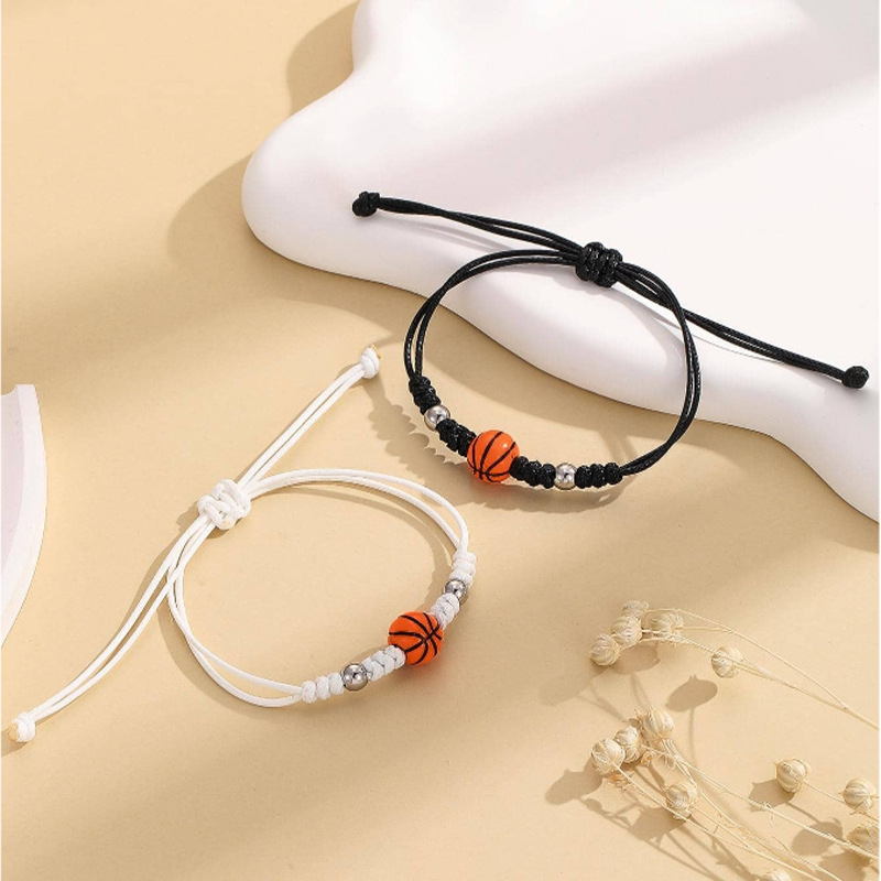 云锦 跨境热卖款蜡线编织篮球情侣手链球队球迷派对礼物手环现货