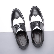海外贸鞋英伦布洛克男士大码商务正装皮鞋尖头黑白拼色男单鞋