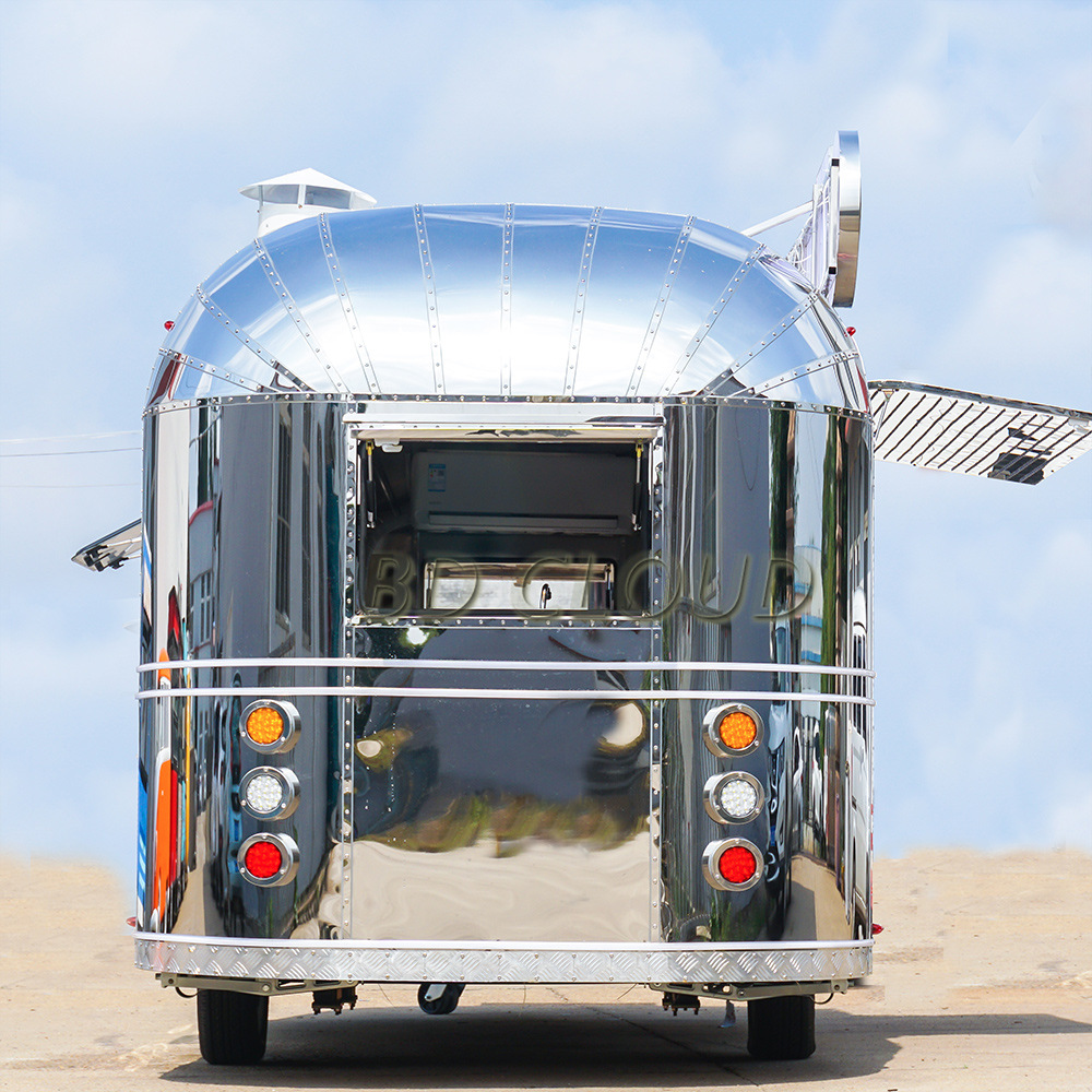 露营民宿营地拖挂房车大型多功能快闪门店车网红镜面不锈钢餐车