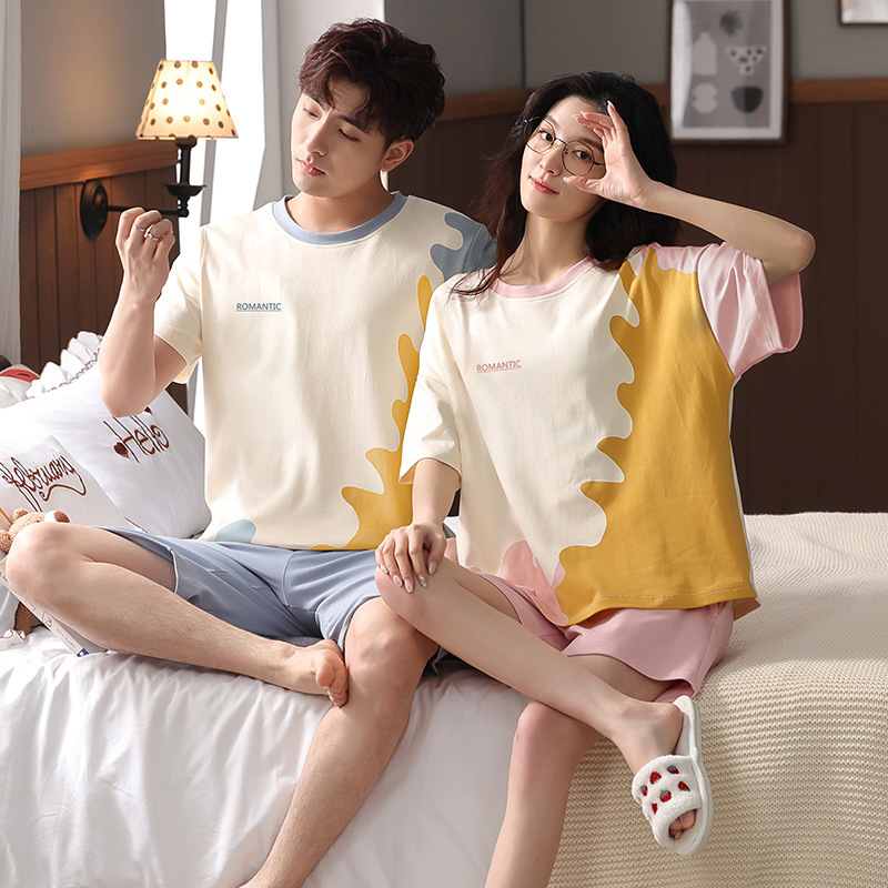 2024夏季新款情侣睡衣夏纯棉短袖短裤女可爱卡通动漫薄家居服套装