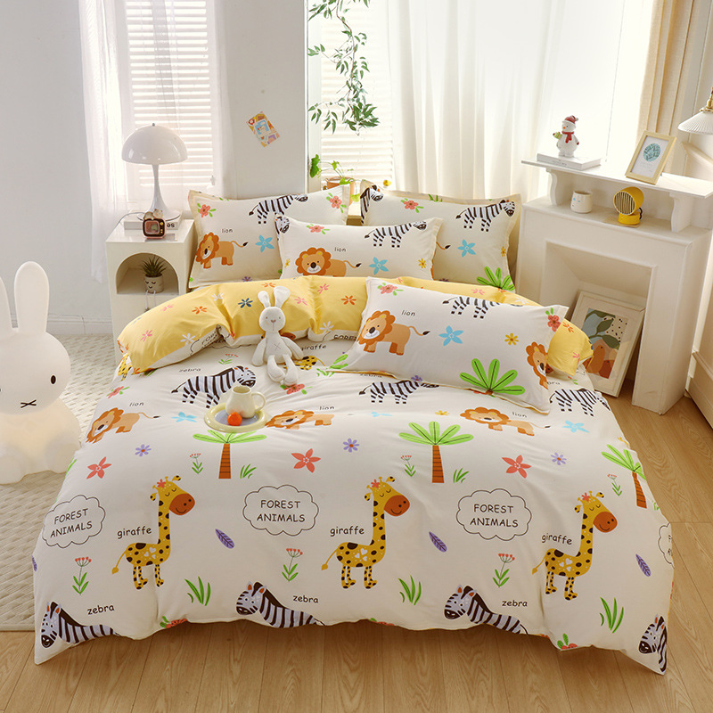 100% Cotton Four-Piece Cotton Quilt Cover Fitted Sheet Single Double Student Dormitory Bed Sheet Children Cartoon Delivery Free Shipping