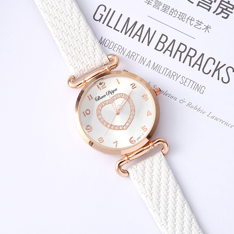 Foreign Trade Valentine's Day Solid Color Quartz Couple Watch Simple Heart Shape with Diamond All-Match Watch Student Small Gift Watch