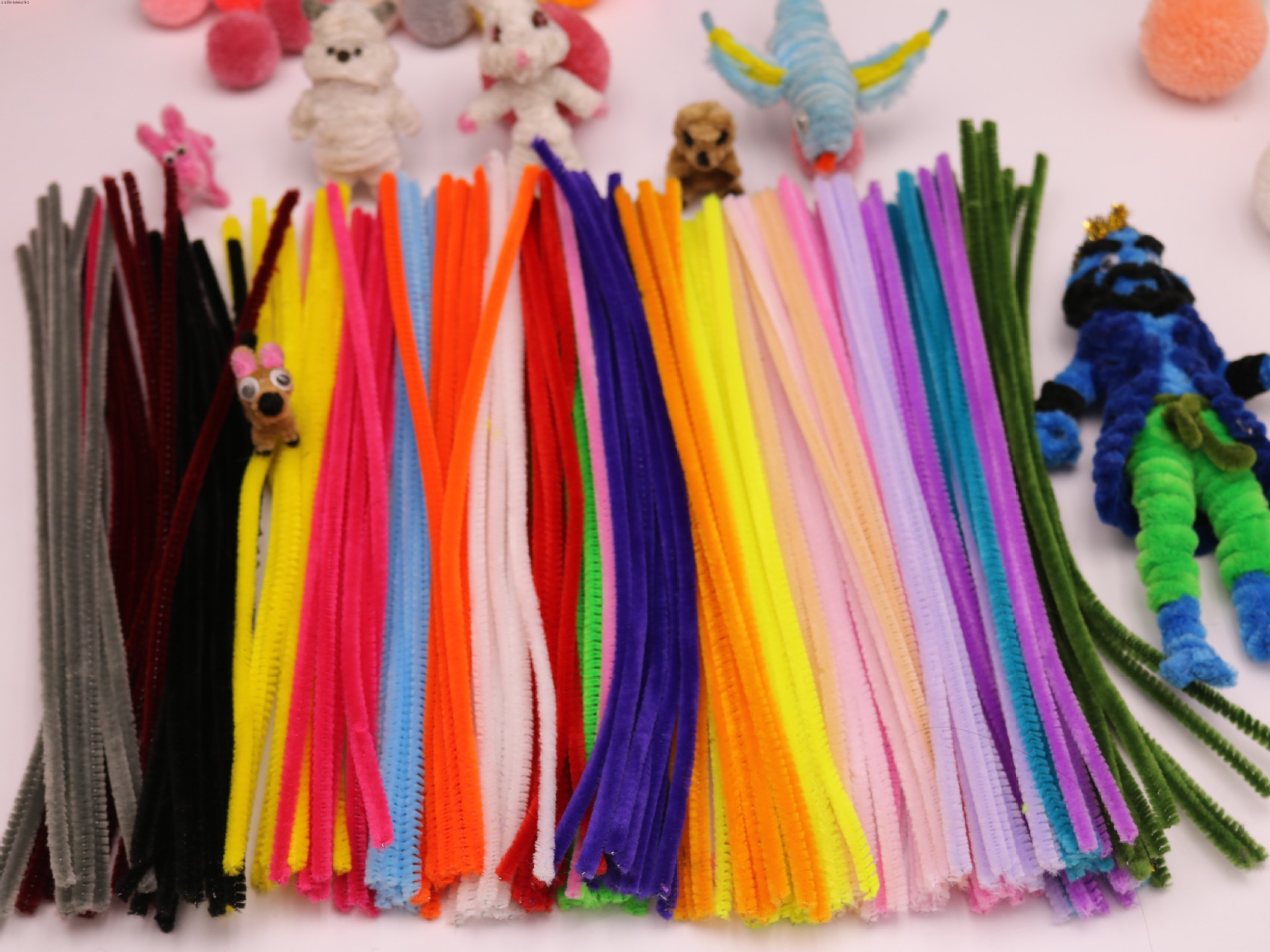 20色混装200根毛条彩色扭扭棒毛根条儿童手工diy绒花材料绒条多色