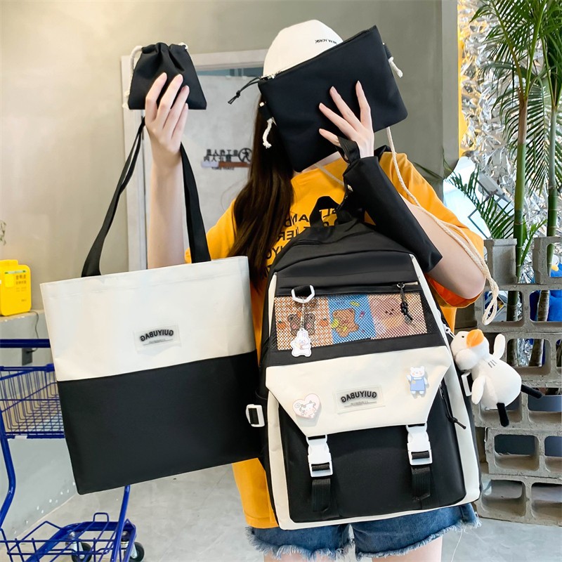 Women's Bag 2022 New Good-looking Girls Contrast Color Student Book Fashion Large Capacity Backpack Make-up Bag Men's Fashion