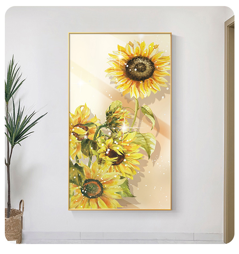 向日葵玄关装饰画北欧风进门客厅挂画花卉楼梯转角过道挂画落地画