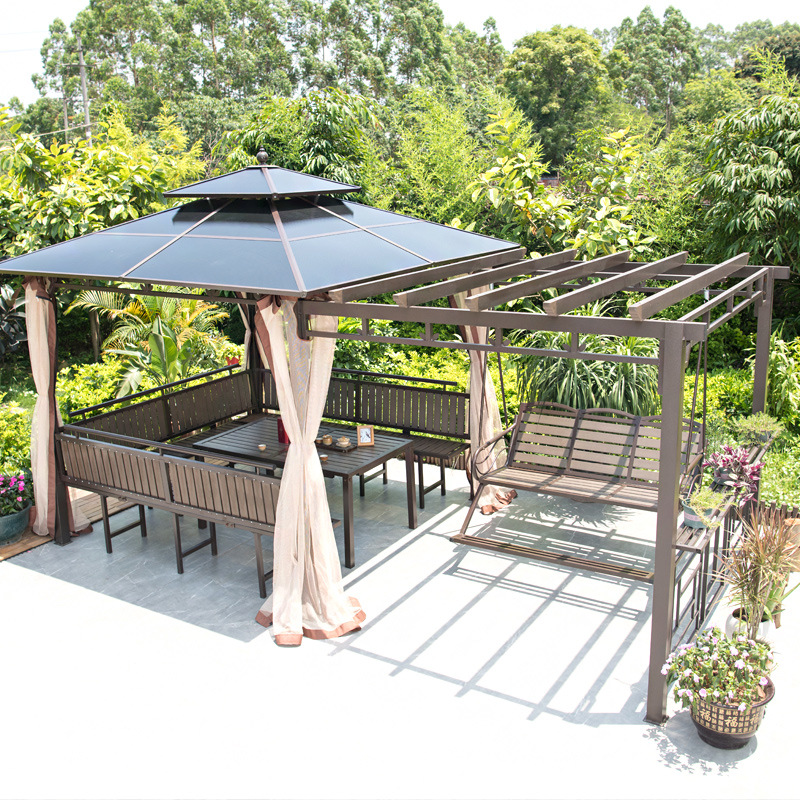 户外凉亭葡萄架别墅庭院花园休闲新中式亭子移动露台室外天台秋千