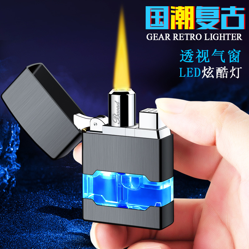 新款国潮复古透视气窗led炫酷带灯打火机-阿里巴巴