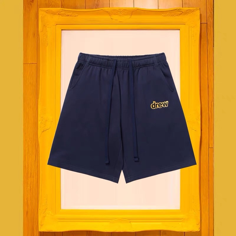 drew字母刺绣海军蓝毛圈短裤男士美式潮牌夏季运动休闲五分裤女