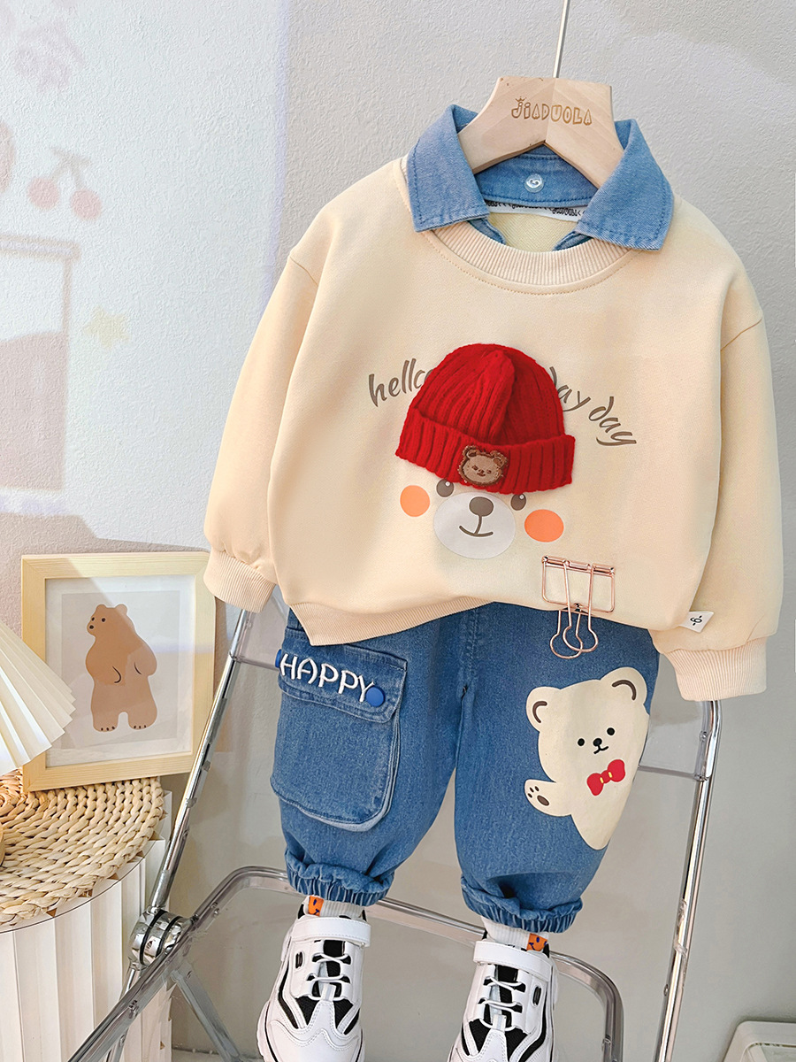 2269 Children's Sweatshirt Suit Western Style Children Two-Piece Spring and Autumn Boys' Casual Wear Baby Autumn Clothing Children's Clothing