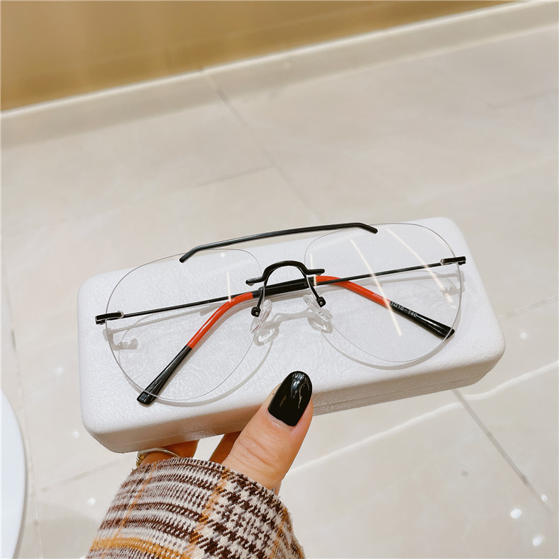 防蓝光金丝无边眼镜框男时尚双梁无框潮ins女复古大脸显瘦眼镜架