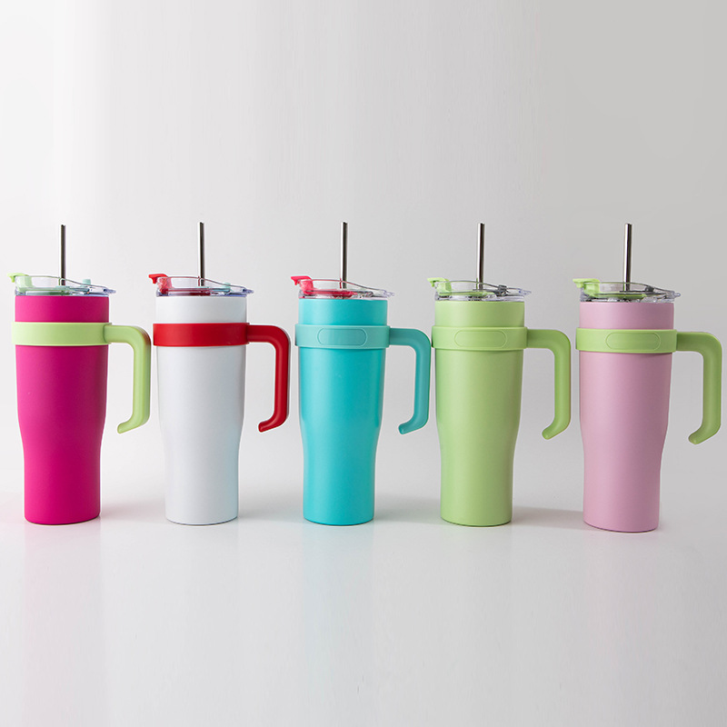 New Large-Capacity Water Cup Thermos Cup Straw Cup Heat and Cold Insulation Indoor Female Student Thermos Cup Handheld Cup