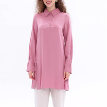 亚马逊独立站跨境女装 中东东南亚甜美休闲纯色长袖长款衬衫上衣