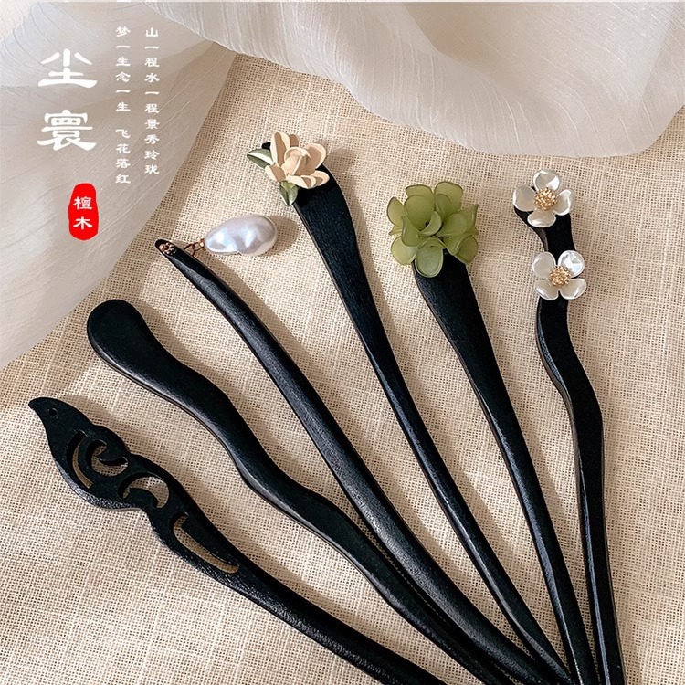 black wooden hairpin women‘s new chinese style back head updo gadget hair clasp antique hair clasp high-grade wooden hair clasp headdress