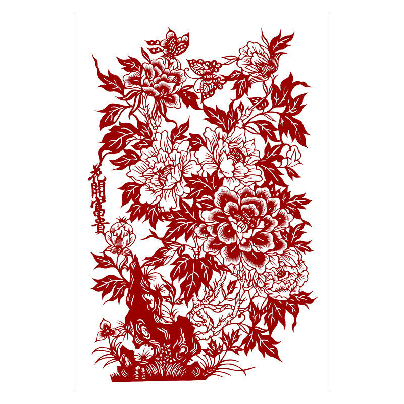 h52花开富贵牡丹精细剪纸图样手工刻纸黑白练习素材高清打印底稿